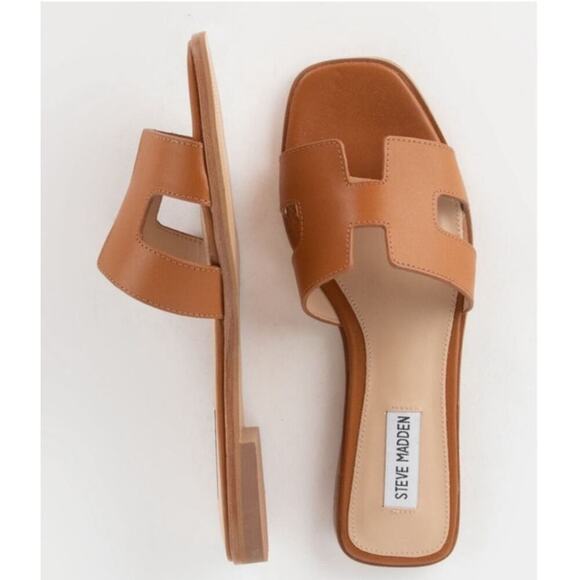 Steve Madden Women's Hadyn Slide Sandals Slip-On Cognac Lea Size 7.5 NWB - Picture 1 of 14